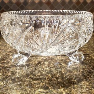Hand Cut Iranian Crystal Footed Crystal Bowl